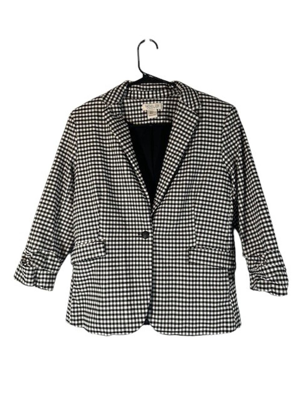 Rachel Zoe Black White Plaid One Button Boy Jacket Blazer Women Sz M